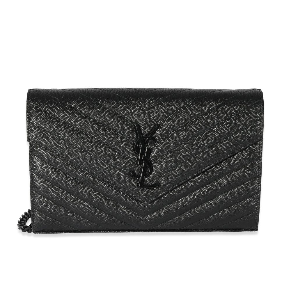 Saint Laurent Black Chevron Leather Cassandre Envelope Chain Wallet
